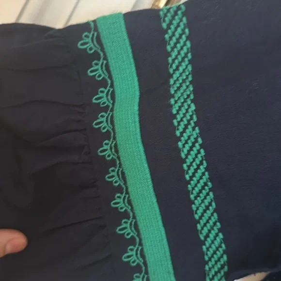 J. Crew Navy & Green Blouse with Tassles - Picture 5 of 5